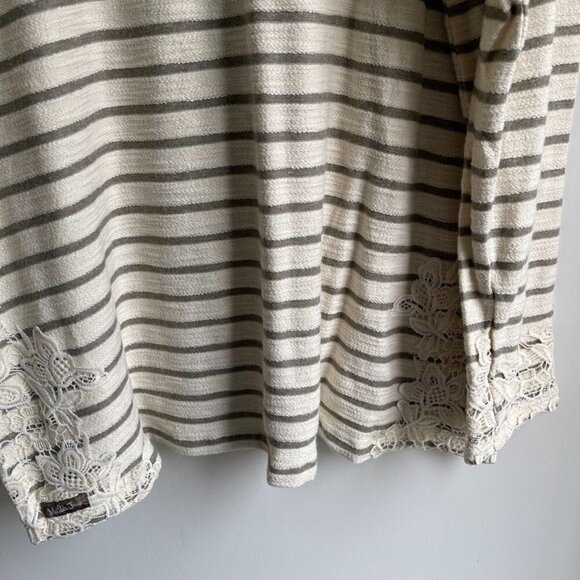 Matilda Jane Size XL Stripe Cream Gray With A Twist Crotchet Lace Terry Top - Picture 5 of 6